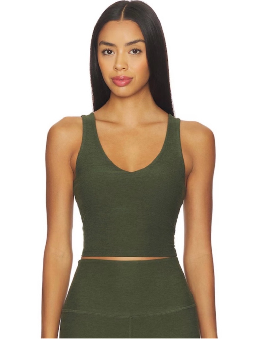 Beyond Yoga Spacedye Good Day Cropped Tank in Army Green Heather Size XS NWT